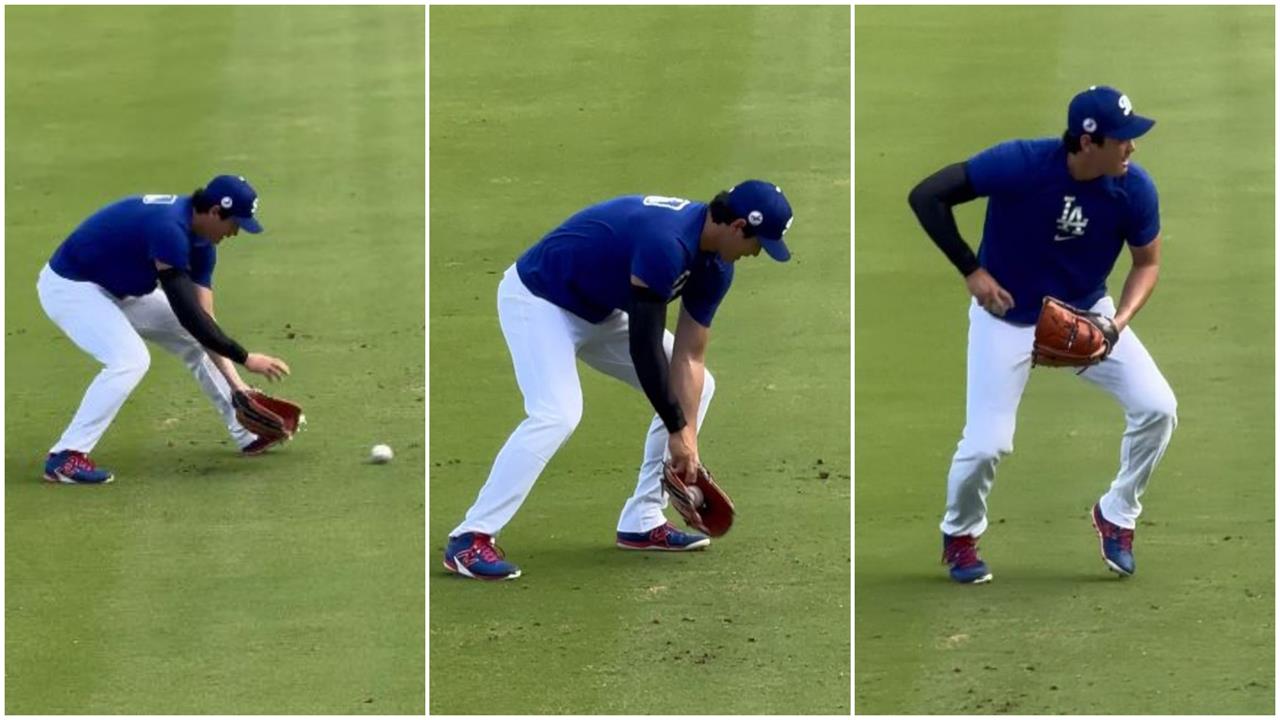 MLB(影)／「三刀流」來真的！大谷翔平賽前練習野手動作　備戰季後賽移防可能性