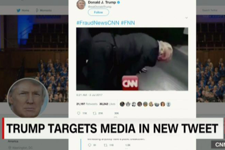川普推特惡搞媒體 CNN批：幼稚總統