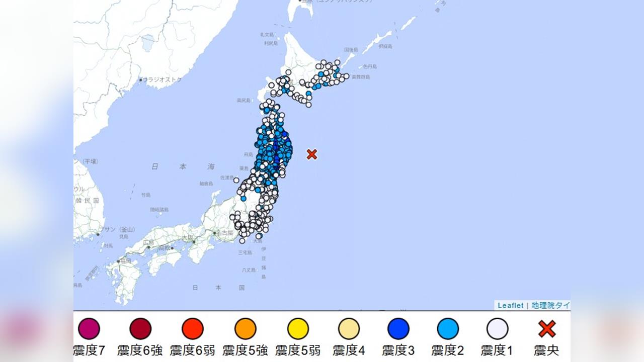東北外海規模6.7強震深度10公里 岩手、宮城震度4級