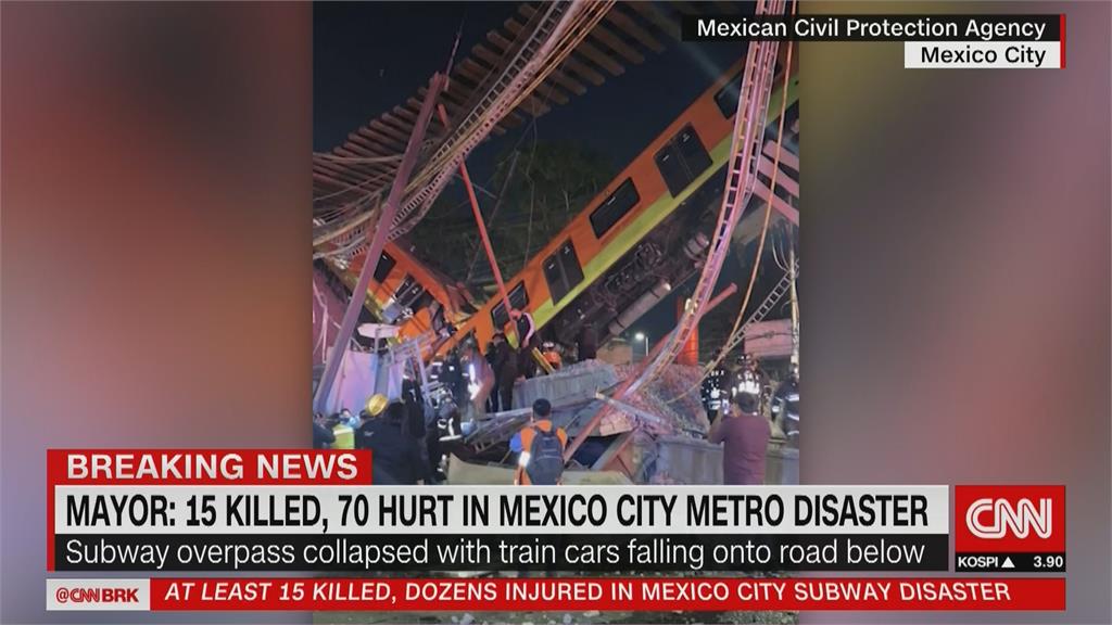 快新聞／墨西哥市高架橋坍塌 捷運墜落分兩截呈V字形 至少15死