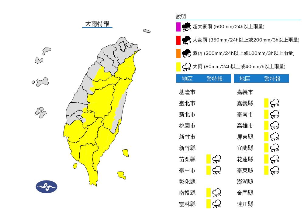 快新聞／雨彈狂炸！ 11縣市2離島大雨特報　屏東縣慎防大雷雨、山區暴雨