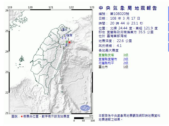 快訊／東部外海發生規模4.1地震 台北有感