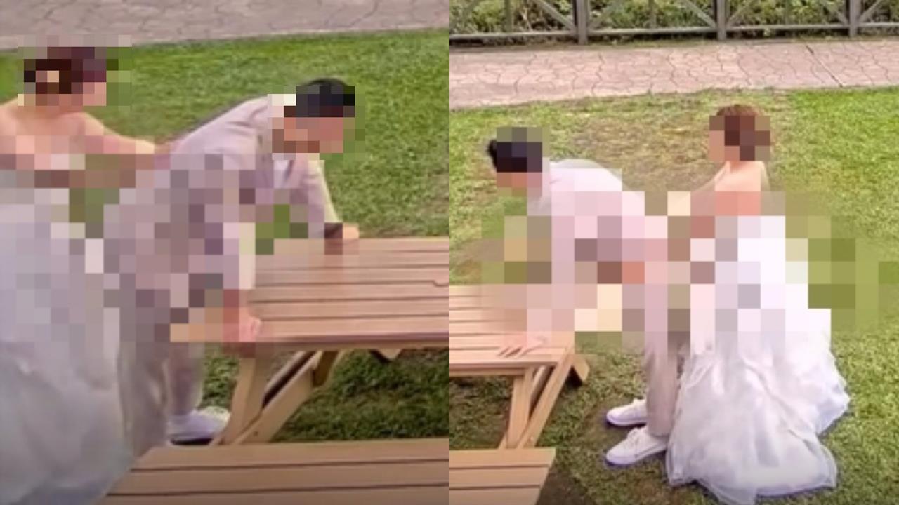 新人穿婚紗朝聖「擎天崗野戰桌」！神還原「肉搏名場面」笑翻網：一定百年好合
