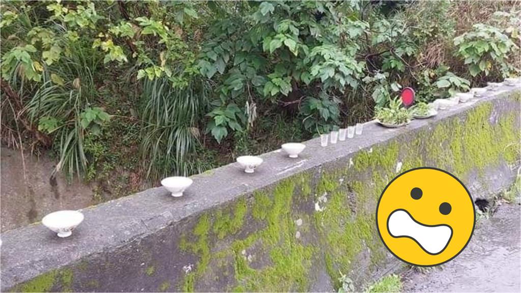 看了好毛！山路旁驚見「詭異飯碗擺整排」全網嚇壞狂勸：別碰快逃
