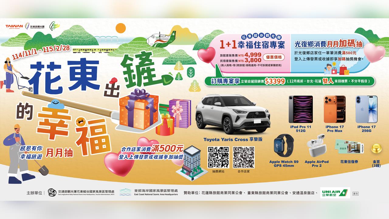 花東出「鏟」的幸福!旅宿1+1幸福專案暖心登場 東區觀光圈邀你再遇花東的微笑