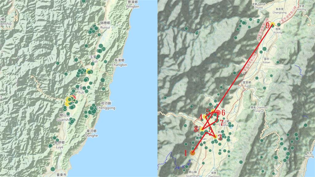 鄭明典曝「五芒星」地震序列圖！兩天連震百次　震央位置前後不一