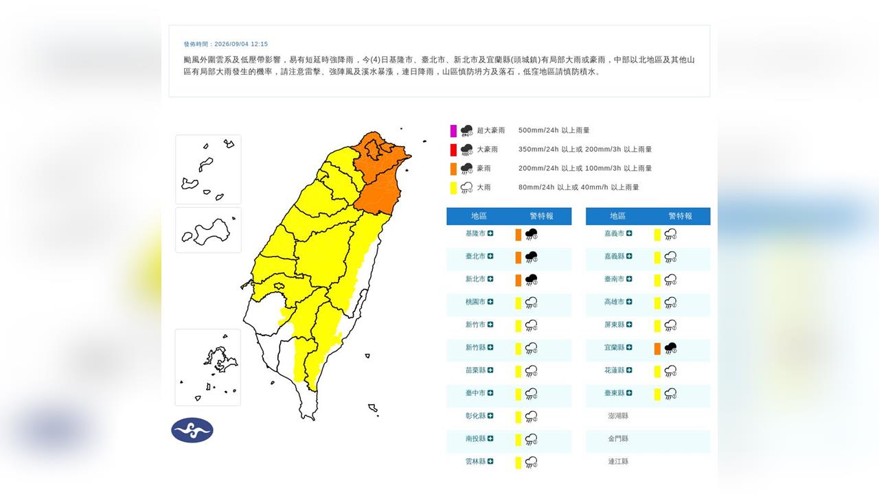 快新聞／雨區又變大了！19縣市豪大雨特報　最新警戒區出爐