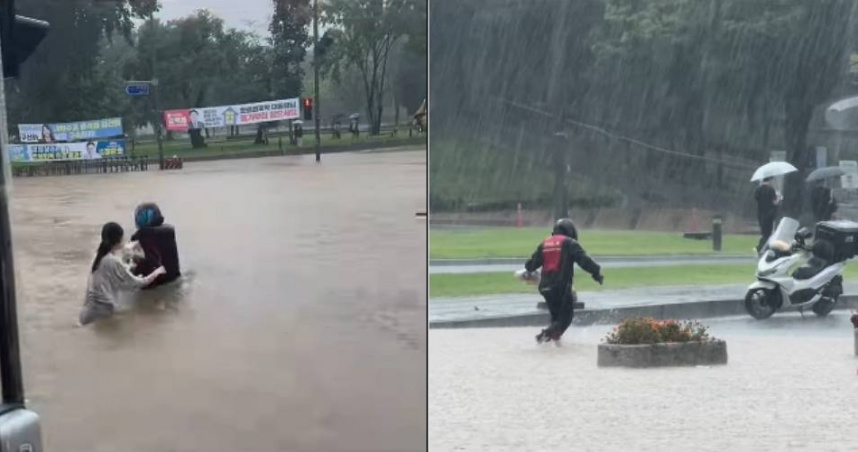 南韓暴雨淹水！外送員「水深及腰」跋涉取餐　震撼畫面感動百萬人