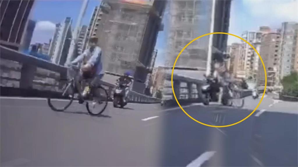 誰的問題比較大？單車騎士上重新橋遭機車撞飛　畫面曝光引網爭論