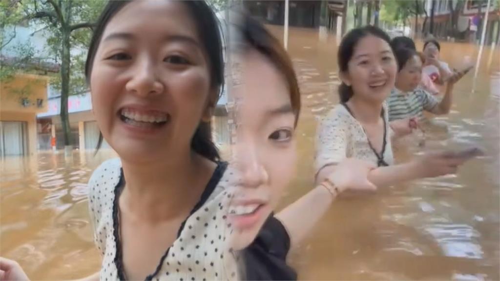 洪水淹到胸口處了!5中國女不忘自拍發抖音 網傻眼:這能笑得出來