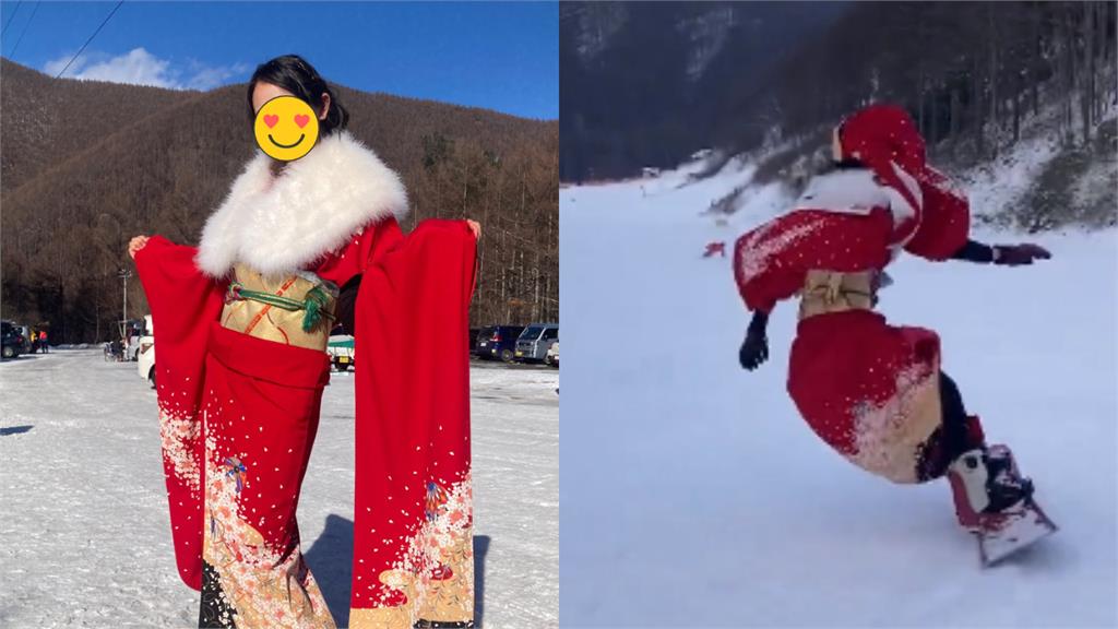 最酷成人禮！日本20歲正妹挑戰「穿和服滑雪」　影片吸4百萬點閱