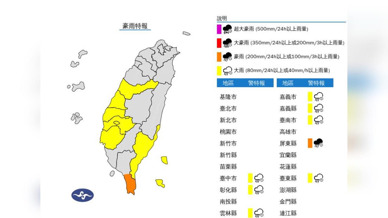 快新聞／熱帶低壓外圍環流發威！8縣市雨彈升級　屏東慎防豪雨