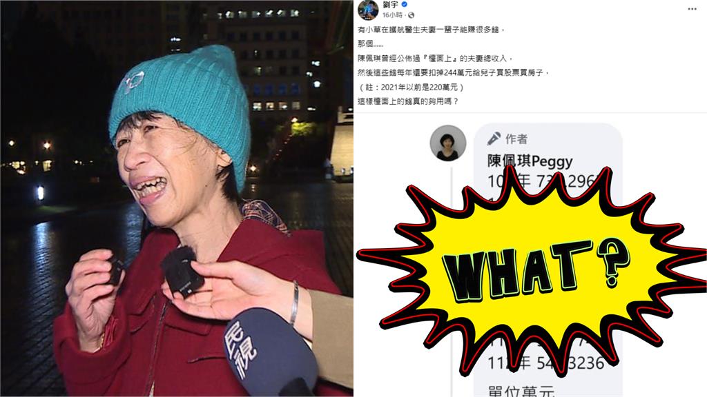 小草護航柯賺很多！四叉貓挖「陳佩琪親曬夫妻總收入」狠打臉：檯面上夠用？