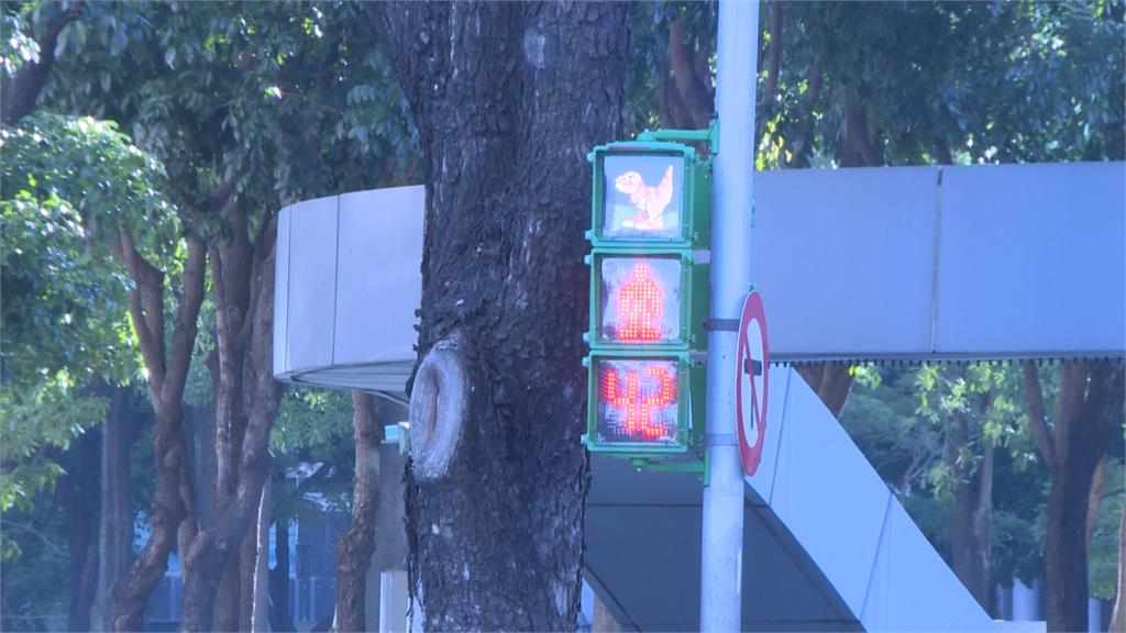 小綠人號誌多了「牠」　暴龍陪等紅綠燈引人駐足