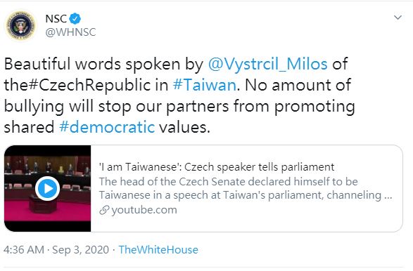 快新聞／韋德齊發表「我是台灣人」演講遭中國怒嗆 白宮國安會推文力挺