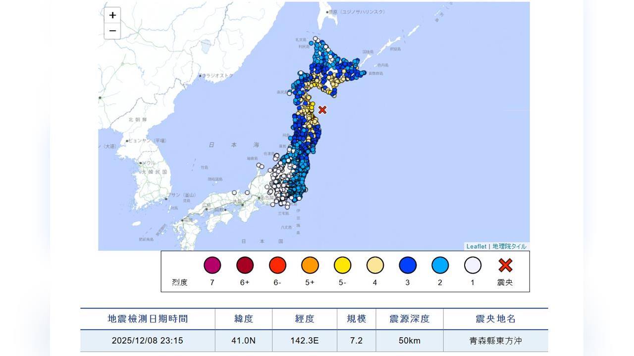 最新/日本7.6強震後5.6餘震 海嘯快速襲向青森、北海道