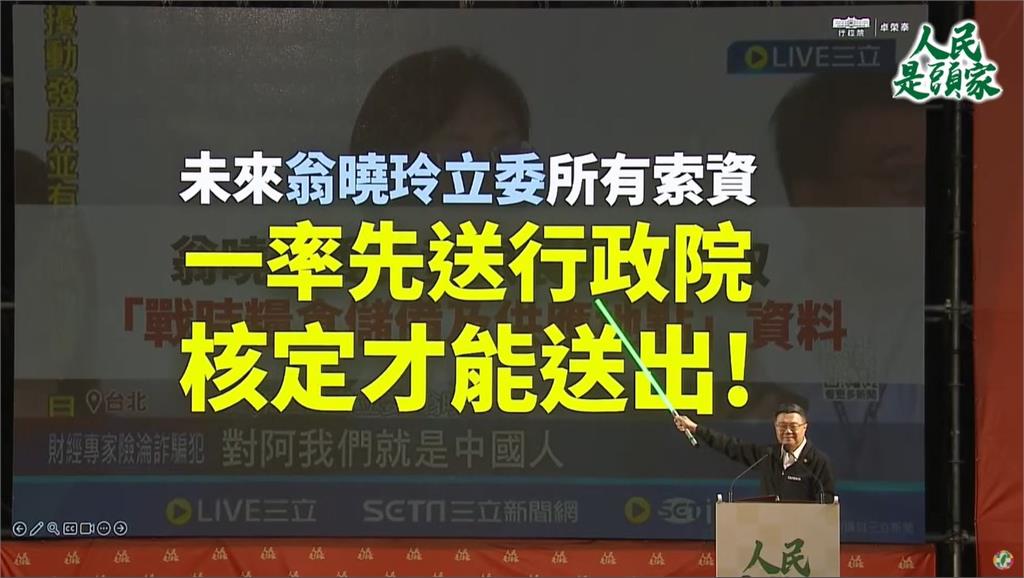 快新聞／卓揆嗆翁曉玲索資須他同意　賴瑞隆：絕不允許親共立委將國家曝於險境