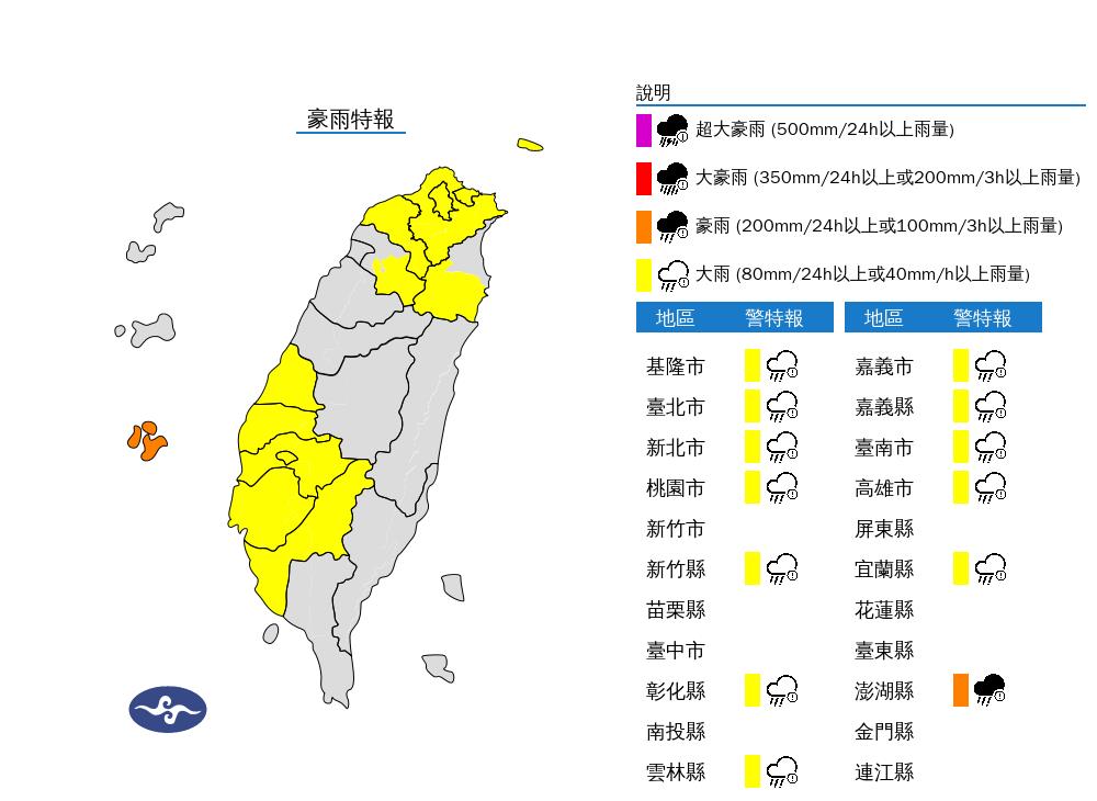 快新聞／雨彈升級！13縣市豪大雨特報　大雷雨轟4地