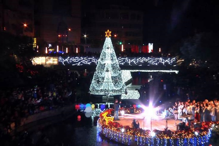 全台首座！ 台中市長林佳龍為水中耶誕樹點燈