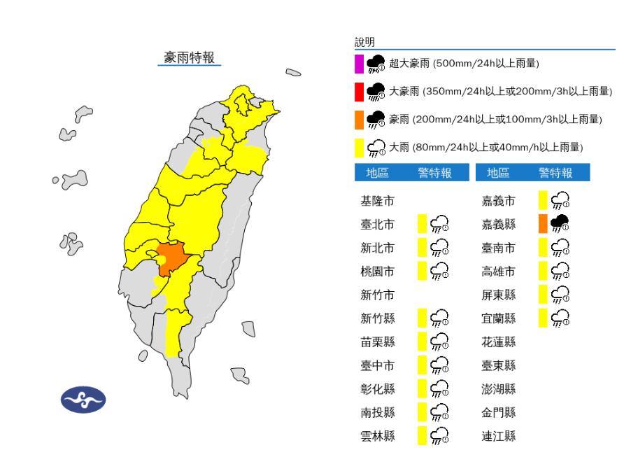 快新聞／國家級警報狂響！15縣市雨彈升級　南部這1地慎防豪雨