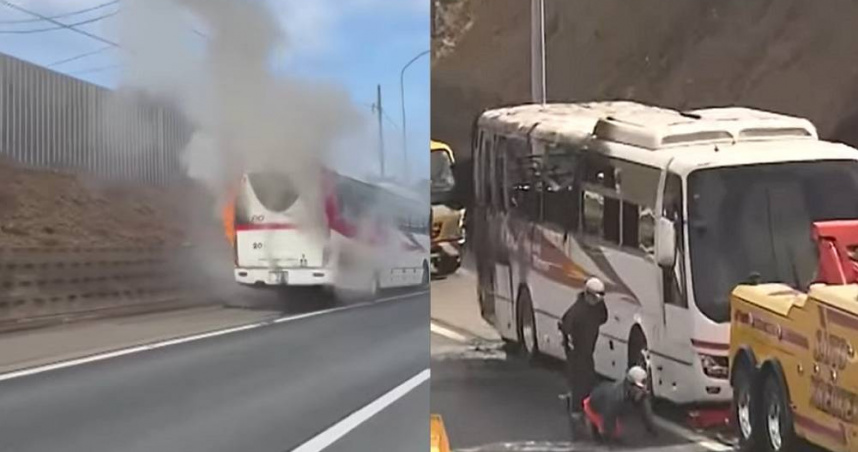 東京觀光巴士高速公路突起火竄黑煙　41人緊急疏散！座椅燒到剩鐵架