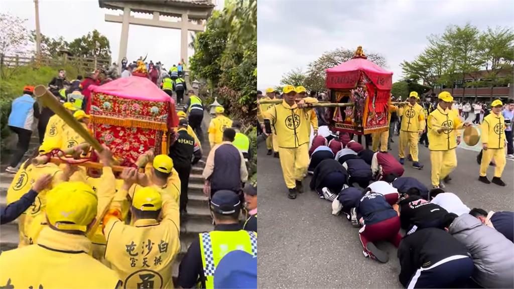 快新聞／「粉紅超跑」突踏階梯直衝淵明國中校園！　師生大喊「媽祖我愛祢」迎接