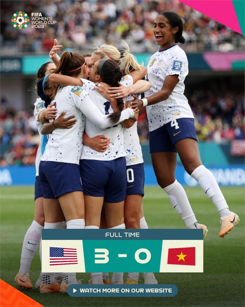 世界盃女足霸主美國 預賽首役3比0勝越南開紅盤