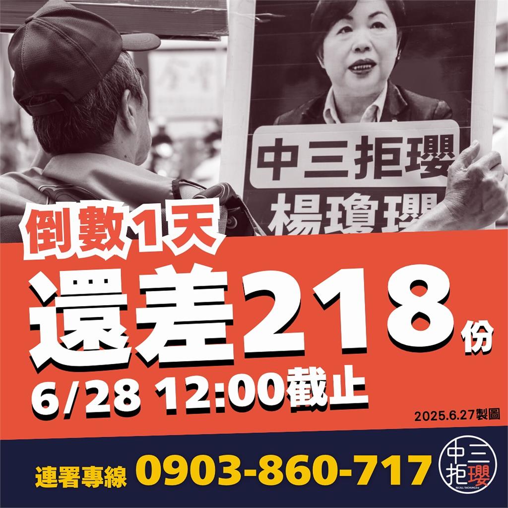快新聞/「二一八!惡瓔罷」差218份達標 罷團全力收件盼下架楊瓊瓔