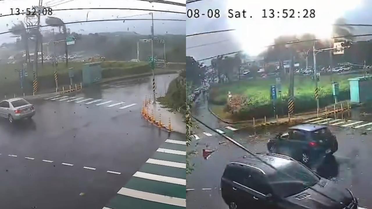 網傳龍捲風掃過淡水「火花四濺」恐怖視角曝！路樹狂搖「碰一聲」炸了
