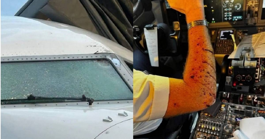 飛機高空驚魂！擋風玻璃突遭不明物撞碎　機師滿手濺血急轉降