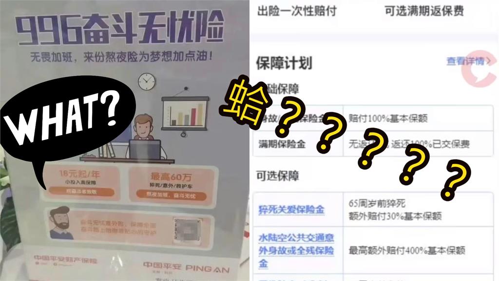 小粉紅腦推「996奮鬥無憂險」3百萬換1條命？中網諷：賣身賺錢交保費