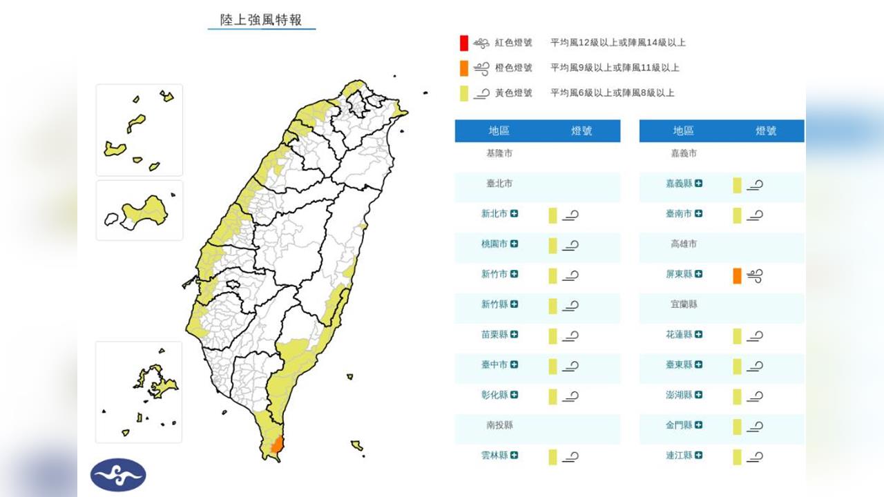 快新聞／16縣市強風警報！氣象署：「這一縣市」最高可達11級陣風