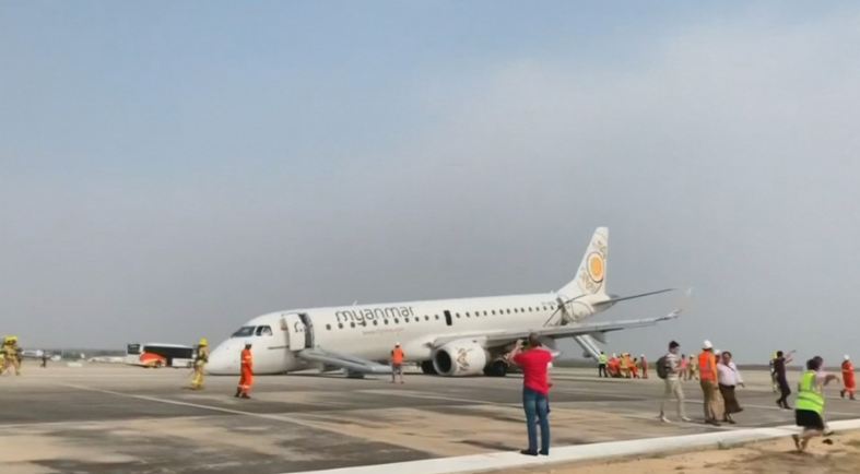 緬甸班機起落架故障 緊急降落機鼻著地