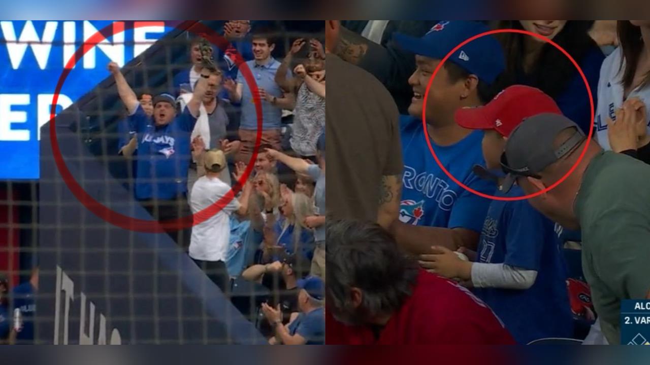 MLB(影)/「又是他!」棒球之神兩度眷顧 藍鳥球迷單場接兩顆界外球還暖送小球迷