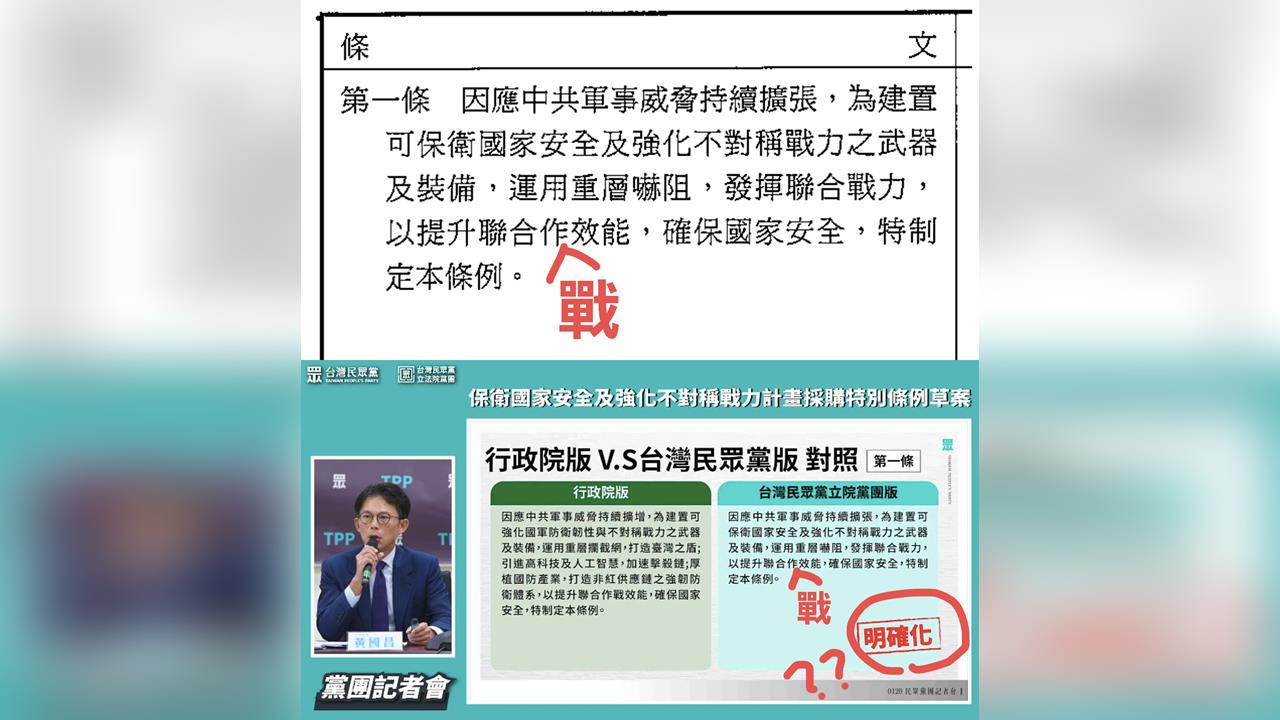 快新聞／民眾黨版軍購特別條例「第一條就被抓到漏字」　吳崢大酸「明確個頭」