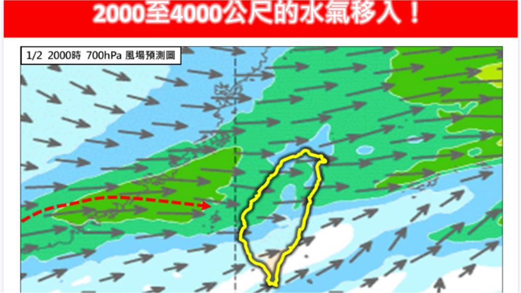 「4000公尺水氣移入」超猛雨彈狂炸！專家示警「2大雨區」降雨時間長