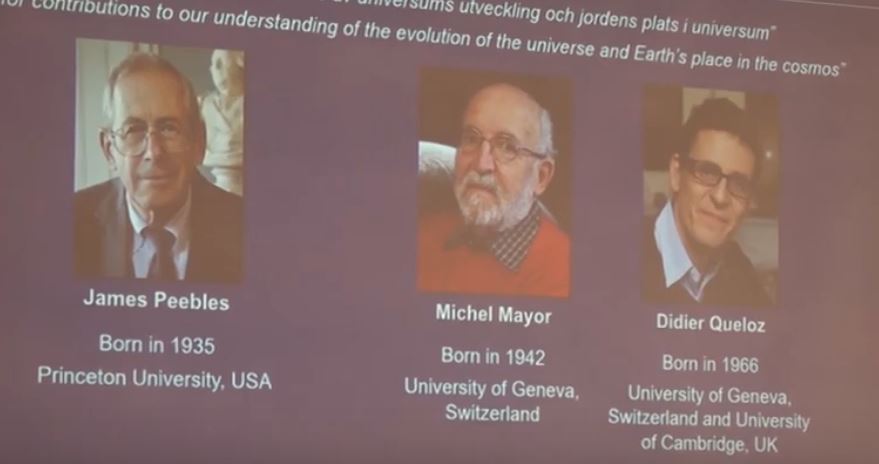 諾貝爾物理獎揭曉！加拿大、瑞士3位天文物理學者共享殊榮