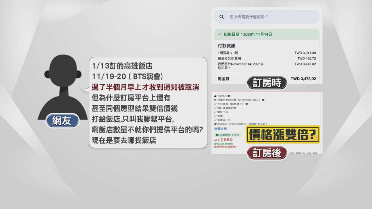 什麼操作？BTS高雄11月連唱三天　粉搶訂房被取消　隔天上架「翻倍賣」