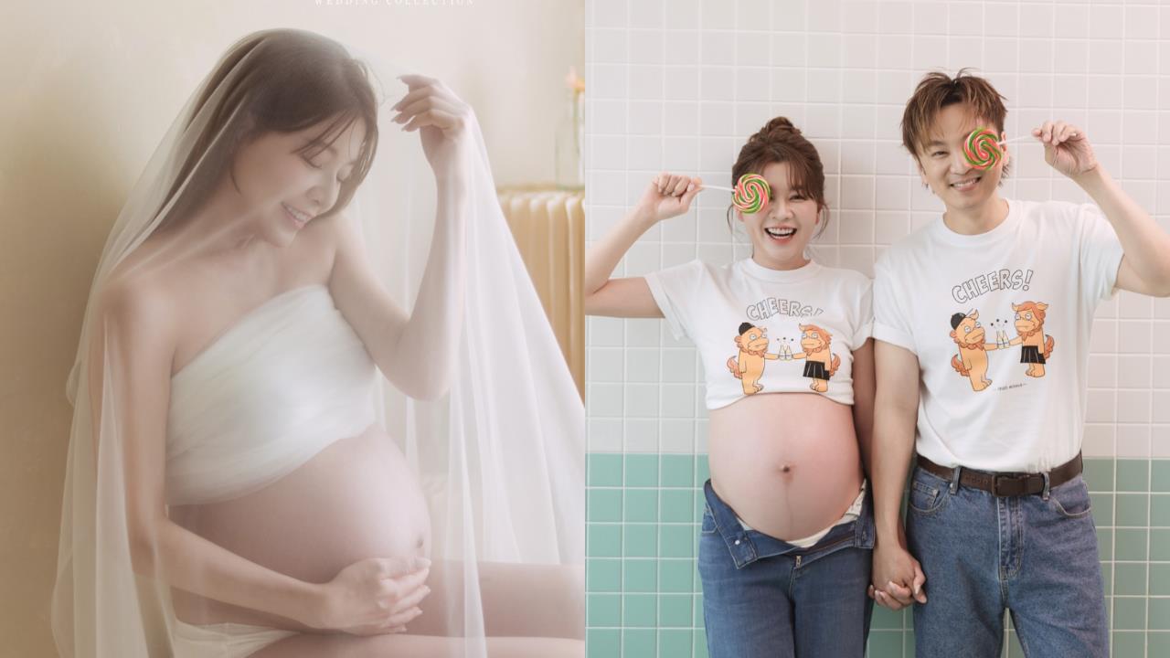 謝京穎曬「中空薄紗寫真」　解放孕肚甜依偎尪：一家四口第1次合照