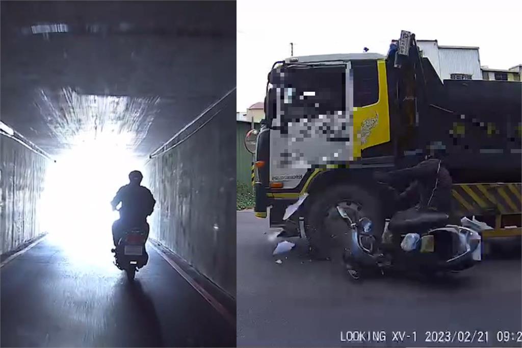 驚悚畫面曝！台南永康騎士綠燈騎出涵洞　遭貨車撞飛翻一圈倒地