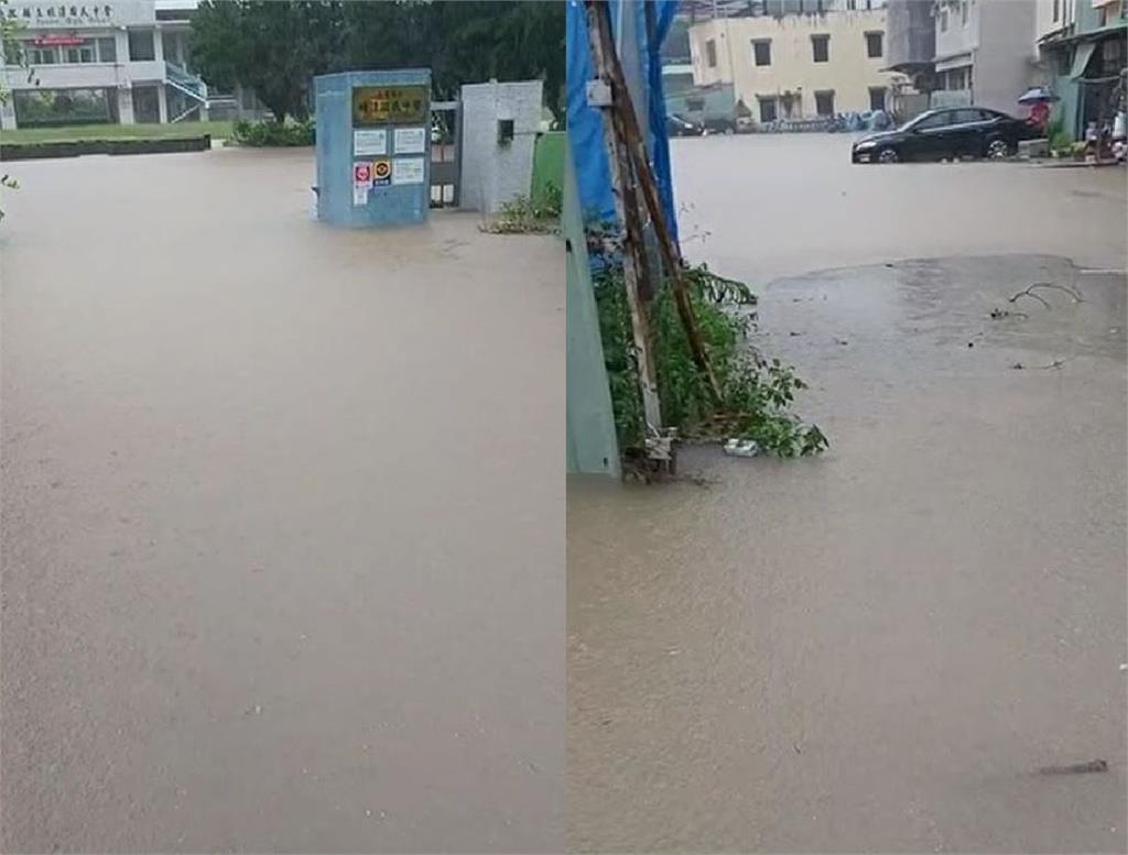 快新聞／凱米雨太大！南投明潭國中也淹了　最新畫面曝光