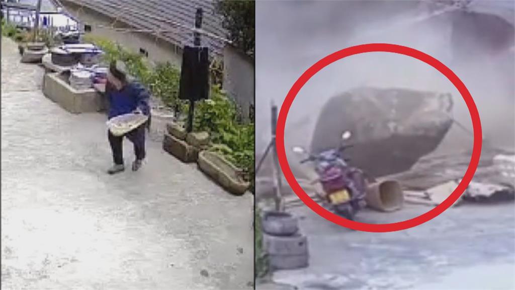 就差5秒鐘！恐怖巨石高速衝入民宅　老婦機警抬頭躲過一劫