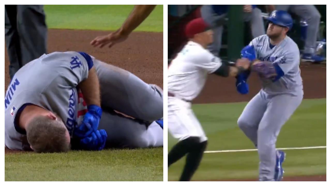 MLB(影)／道奇228轟重砲倒地！全速跑壘與一壘手發生「嚴重正面衝撞」雙雙傷退