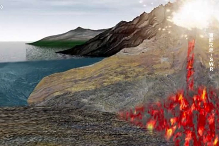 板塊推擠形成火山 岩漿累積造成火山爆發