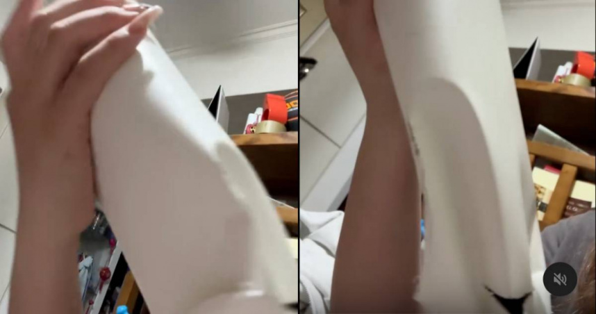 不鏽鋼水壺被壓扁如「公共紙杯」!她實測裝水不漏 網友笑瘋:喝了變扁壺俠