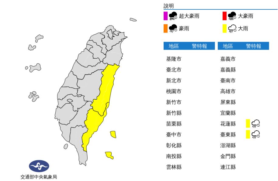 [2020/01/12]花東大雨特報！中部以北入夜最低下探13度