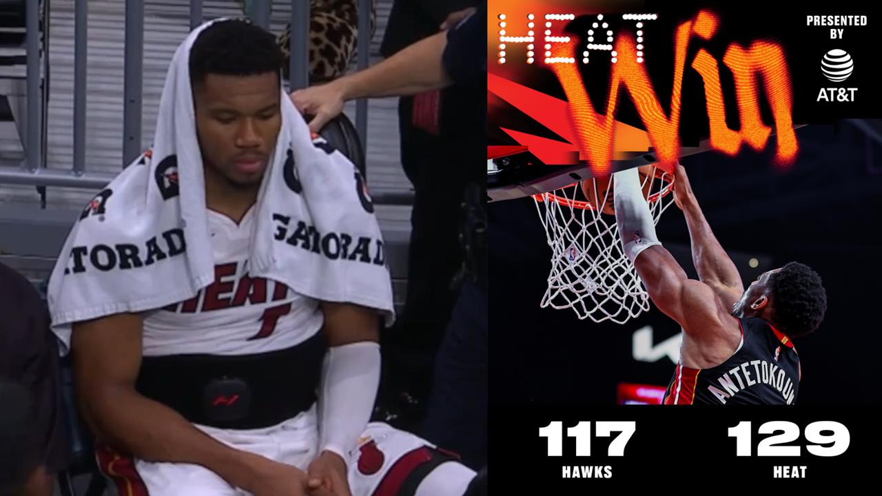 (左)字母哥(Giannis Antetokounmpo)。(圖/翻攝自 @LakeShowYo、@MiamiHEAT X)
