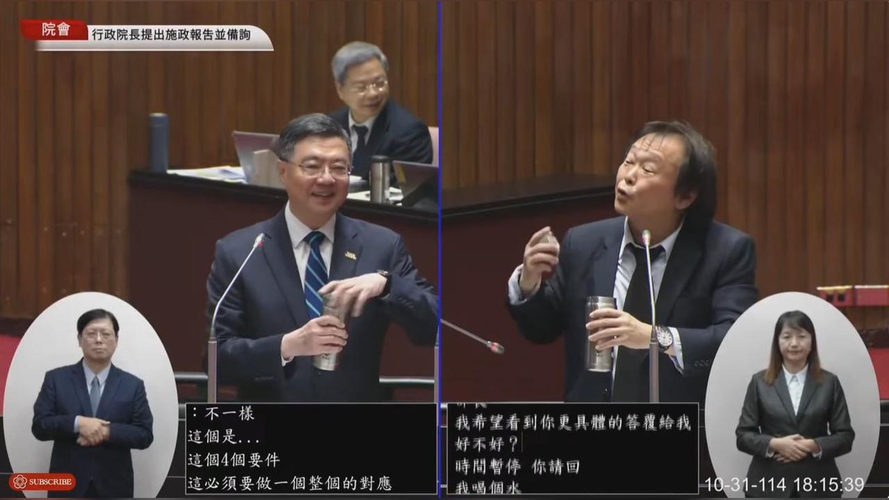 立院總質詢！王世堅與韓國瑜時隔9年再槓"喝水戰''