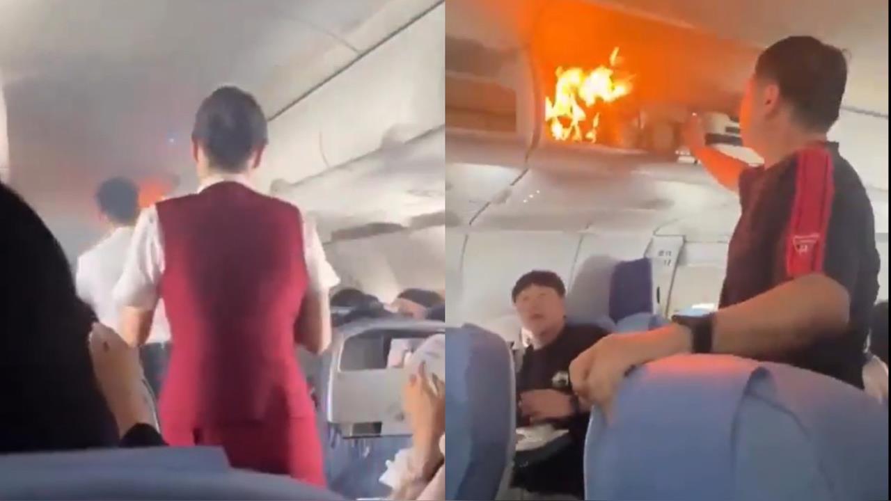 中國人搭機把「行動電源放置物箱」！突狂燒驚悚畫面曝「旁人1行為」網傻眼