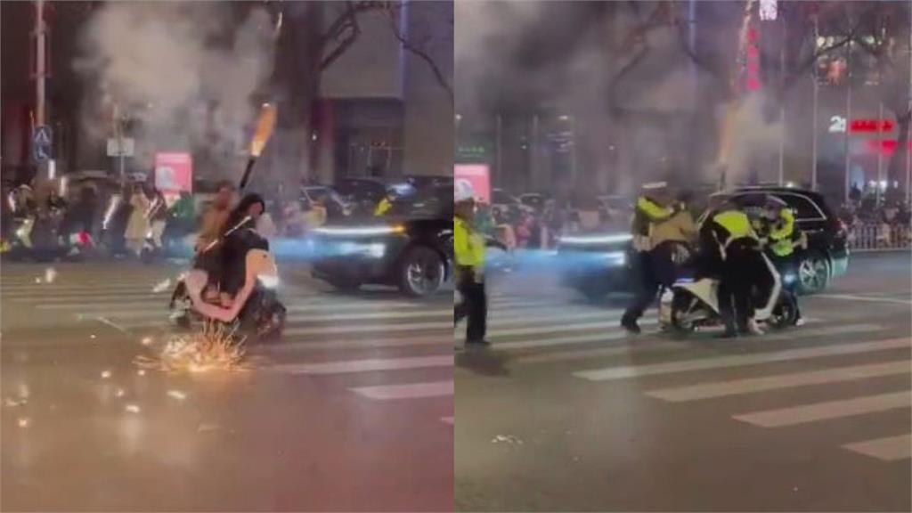 中國男不顧禁令迎接跨年　「路上邊騎車邊放煙火」跟警方開槓